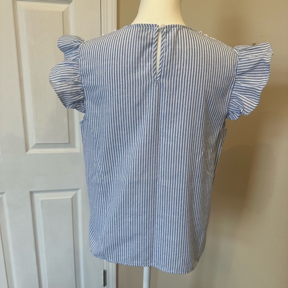 SHEIN Blue Striped Lace Yoke Flutter Sleeve Blouse Size Large - Picture 6 of 7